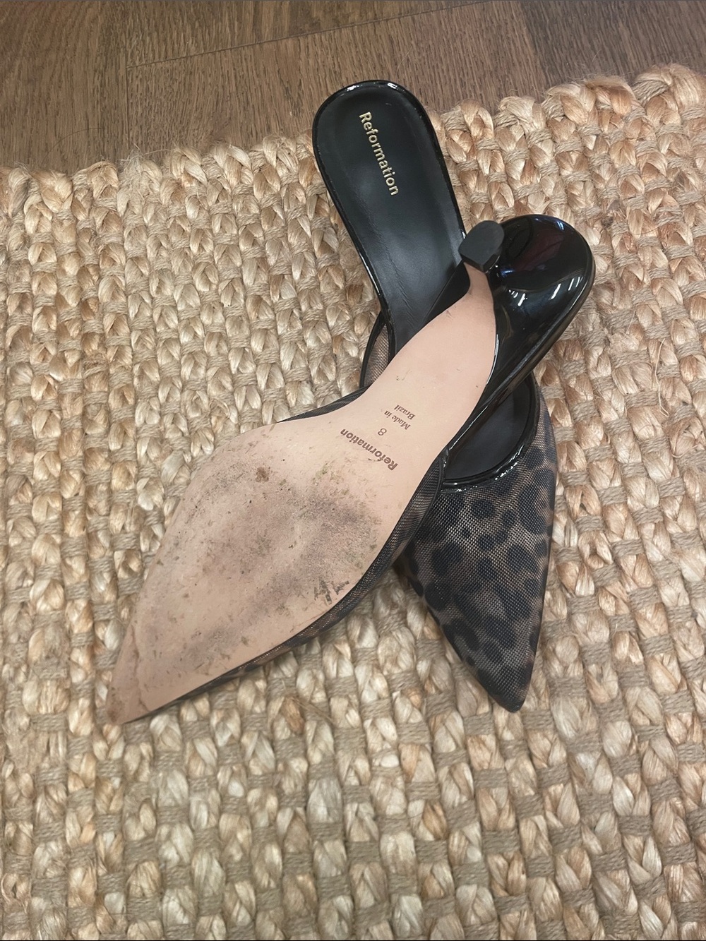 Reformation Leopard Mesh Pointed-Toe Mules in Black and Brown - Picture 3 of 8